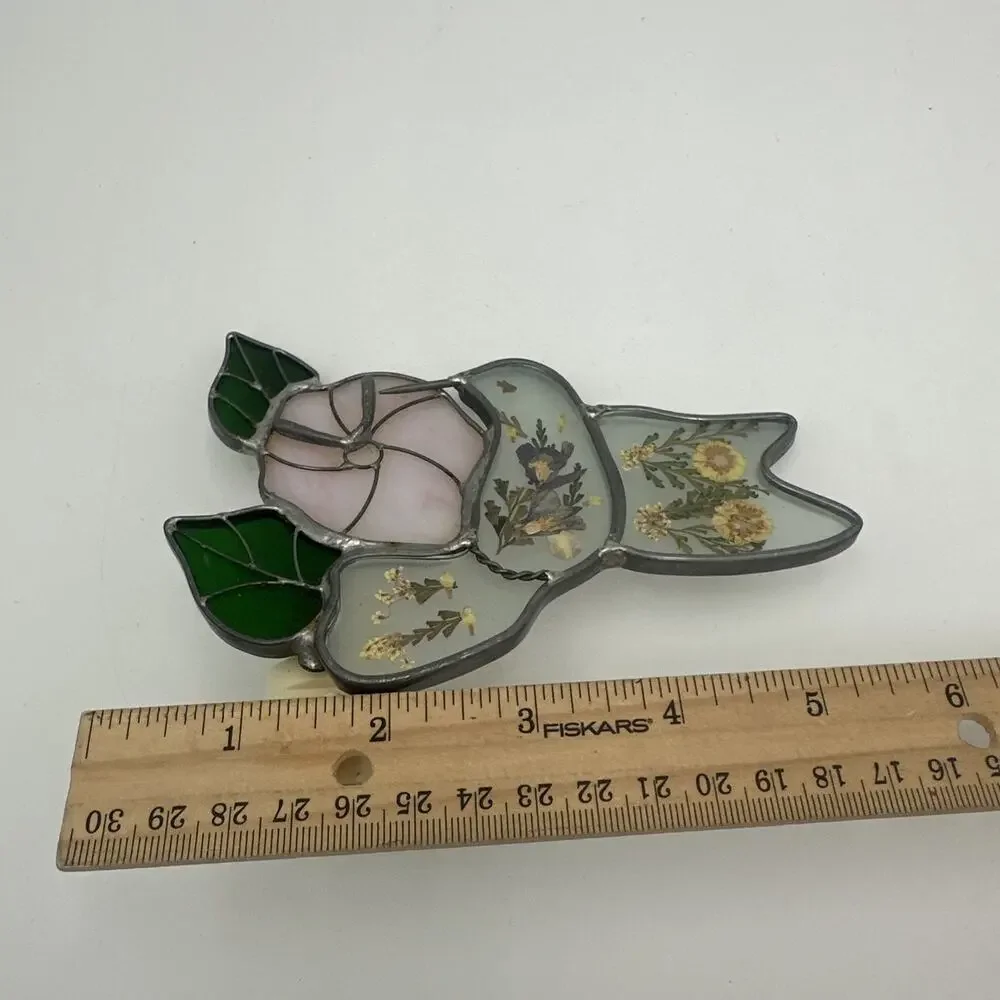 Vintage Tiffany Style Stained Glass Nightlight Hummingbird & Dried Flowers